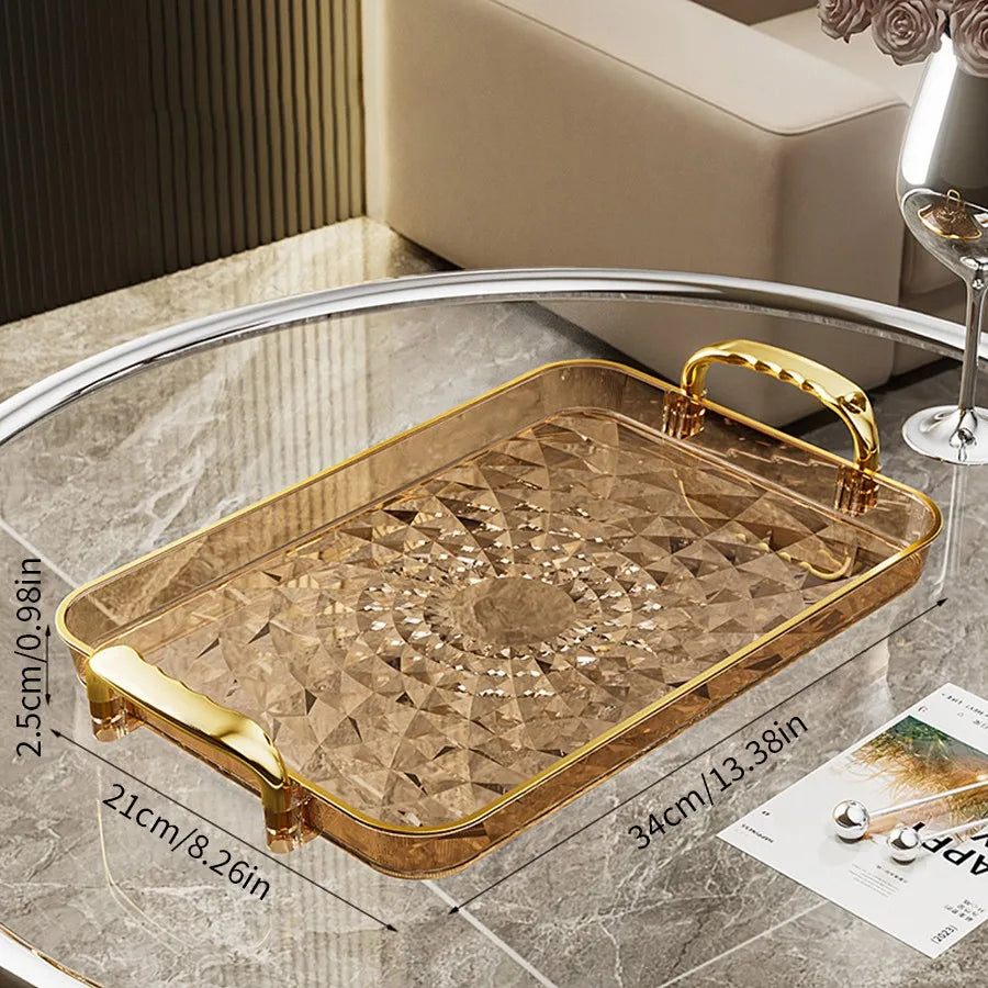 plateau rectangulaire transparent moderne poignées dorées diamant 3d nourriture rangement cuisine élégant respectueux environnement