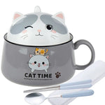 tasse soupe couvercle céramique porcelaine dessin animé chats bleu rose mignon unique environnement