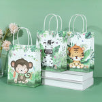 sacs cadeau anniversaire enfant animaux jungle tigre singe éléphant zèbre aquarelle adorable blanc vert