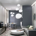 Suspension lumineuse moderne pierre verre blanc opaque câble suspendu chambre salon étude lumière chaude