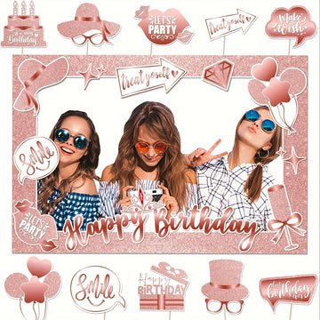 cadre photo pailleté moderne rose pâle brillant clips lettres ballons chapeau lunettes fête anniversaire