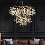 lustre moderne pendentif cristal doré feuilles stylisées led salon chambre