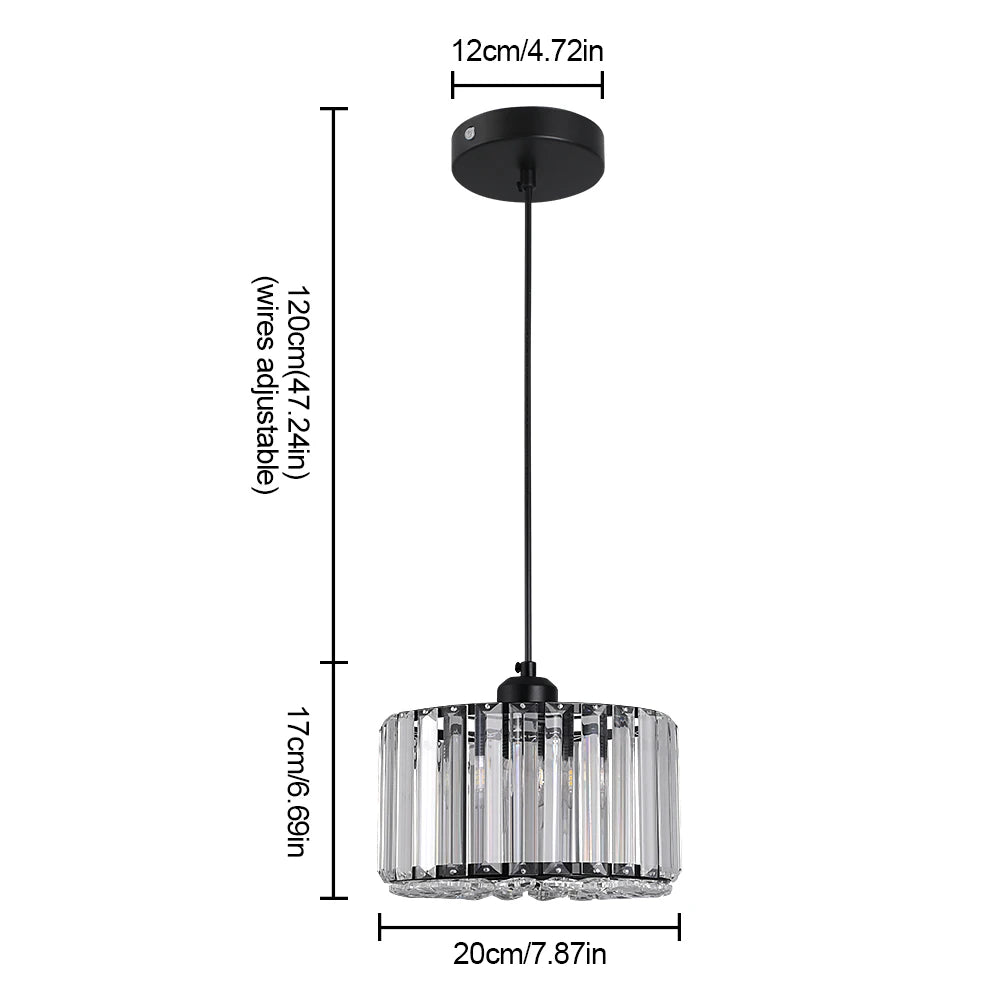 suspension lumineuse moderne noir doré cristal led rayures horizontales tubes transparents éclairage quotidien