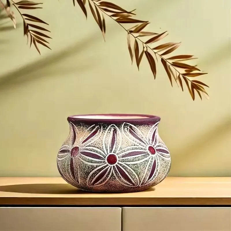 pots fleurs vintage céramique fleurs stylisées motifs géométriques couleurs vives classiques maison