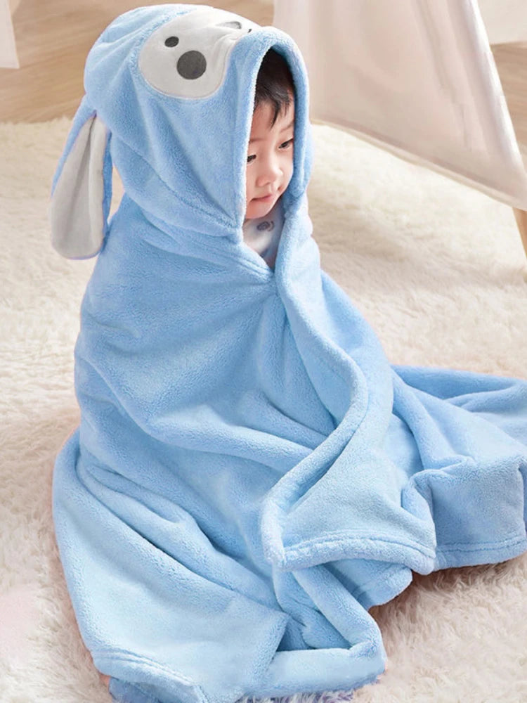 robe bain bébé douce oreilles lapin motif visage animal brodé pastel bleu rose confortable