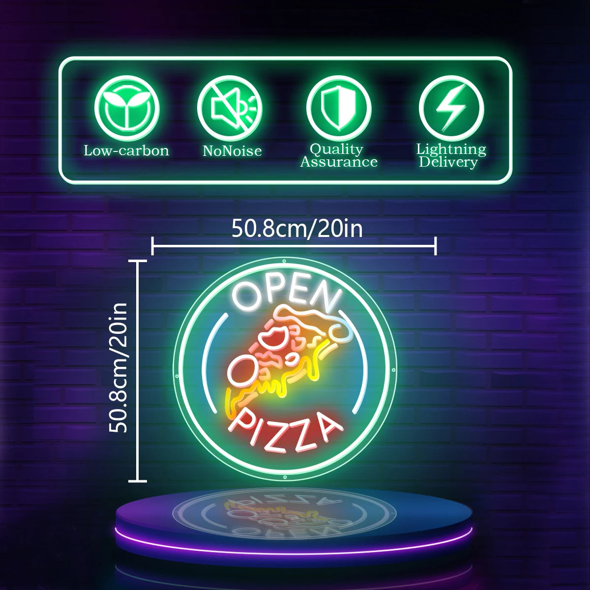 panneau lumineux open pizza néon bleu rouge jaune décoration restaurant fixations adaptateur télécommande optional