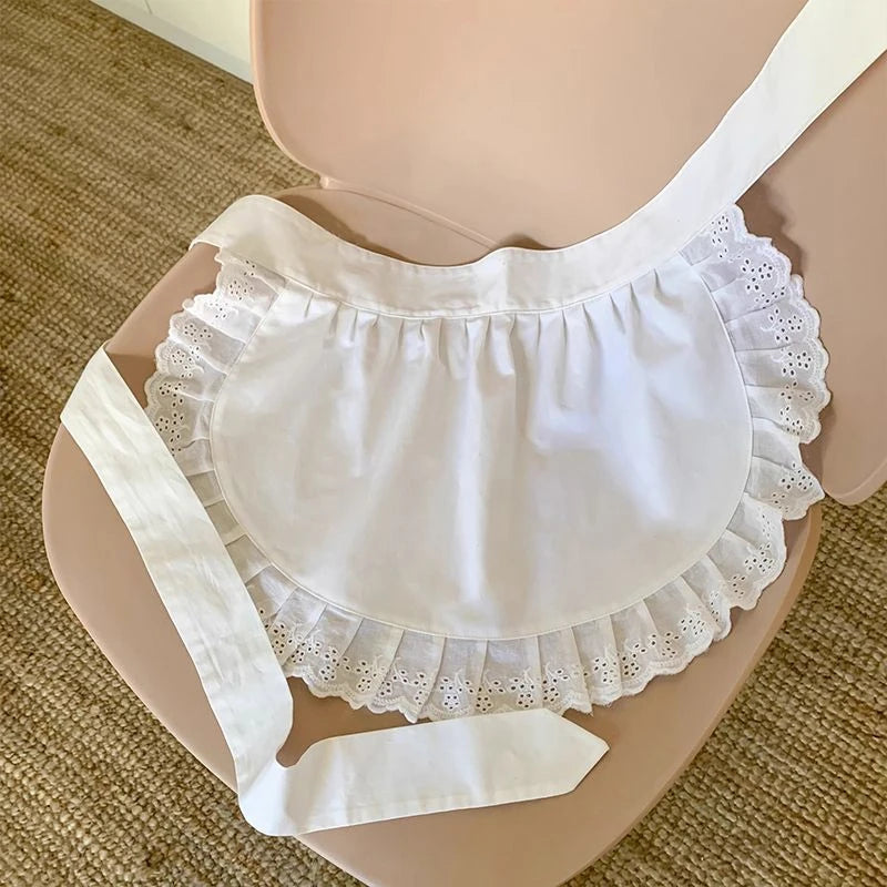 tablier coton dentelle blanc coeurs vintage attaches nettoyage femme blanc