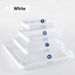 boîtes rangement transparentes réutilisables fermeture glissière couleurs rose violet bleu clair moderne pratique diverse