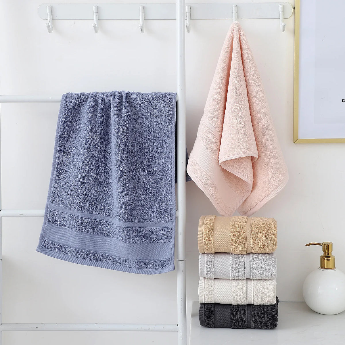serviettes coton absorbantes 30x60cm noir blanc beige rose bleu unies modernes