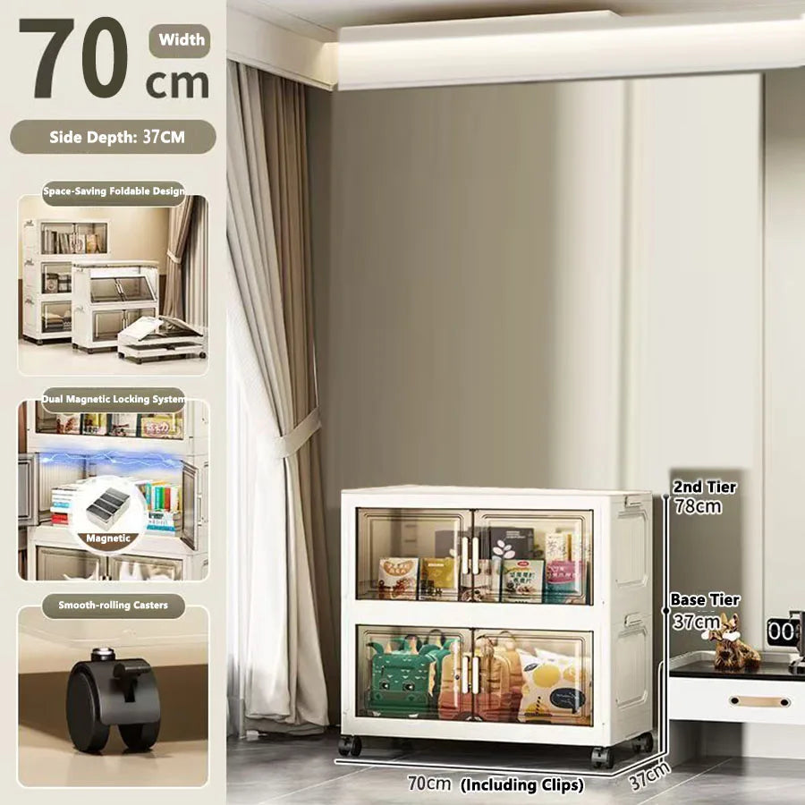 armoire rangement modulable pliable beige roulettes portes translucides jouets maison