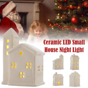 Maisons en céramique éclairées pour village de Noël - Décoration rustique table fêtes hiver