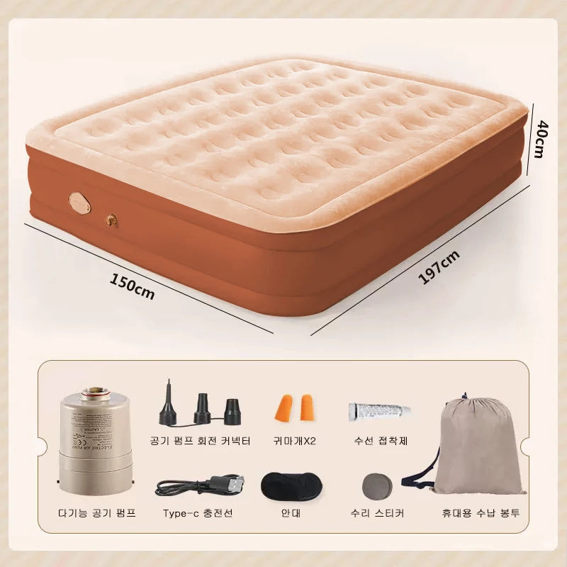 matelas gonflable beige moderne bosses pompe électrique double camping intérieur