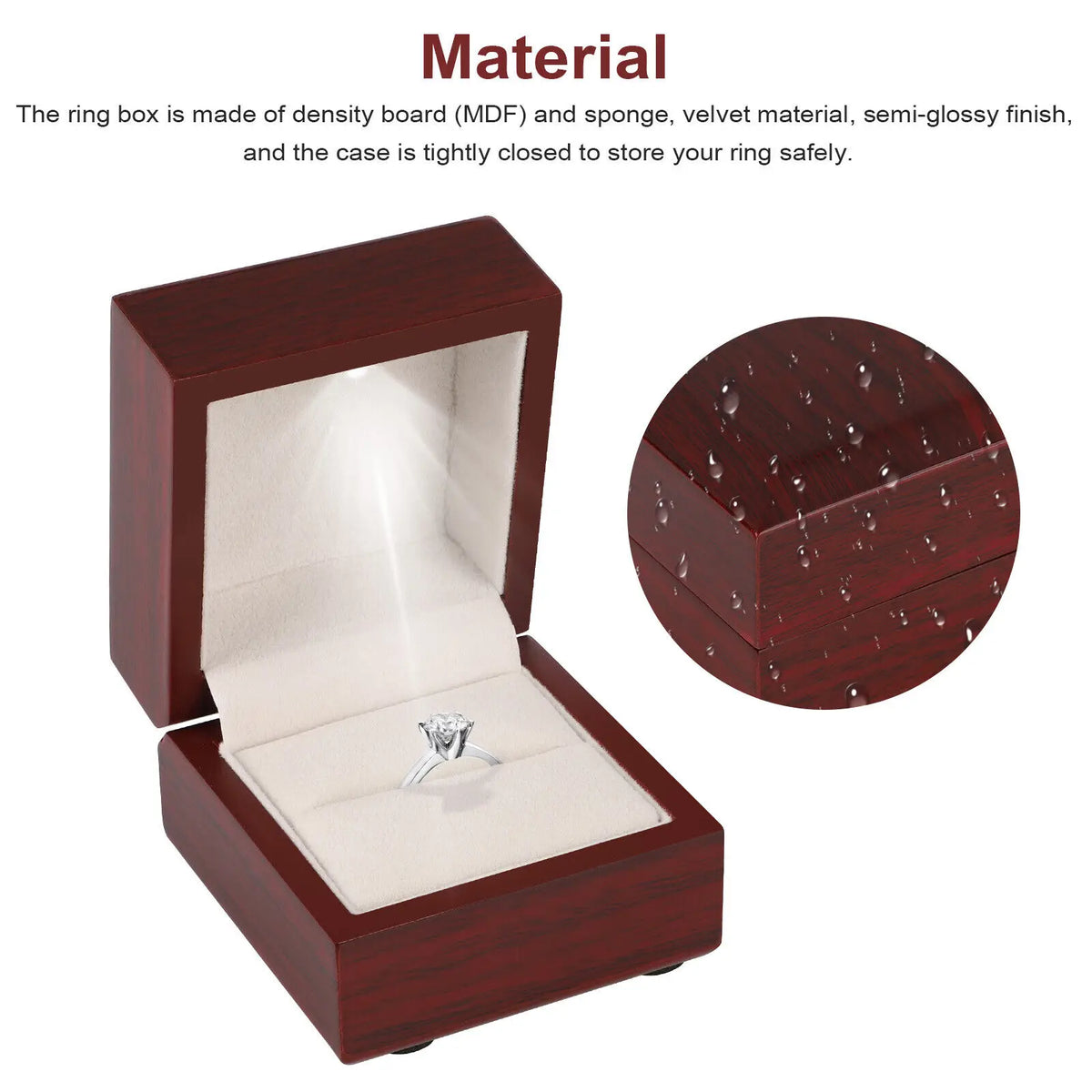 boîte bijoux bois marron foncé moderne élégante lisse brillante vis led 65x60x52mm