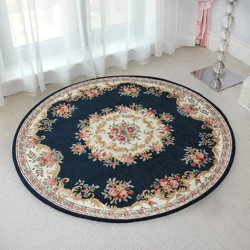 tapis rond décoratif classique motif floral broderie intérieur salon maison doux antidérapant
