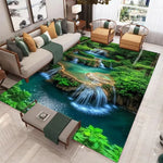 tapis paysage naturel moderne cascade forêt bleu vert blanc gris durable maison hôtelextérieur