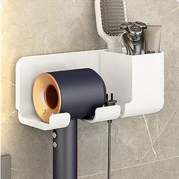 support mural moderne porte séchoir coiffeur brosses produits téléphone noir adhésif salle bain