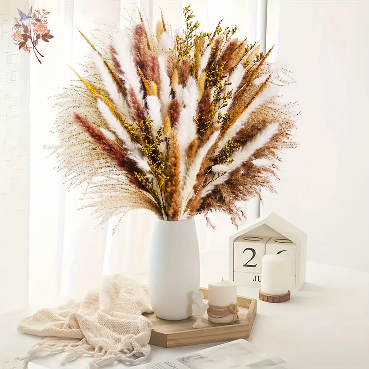 bouquet fleurs séchées naturel blanc beige rustique décoration maison anniversaire mariage