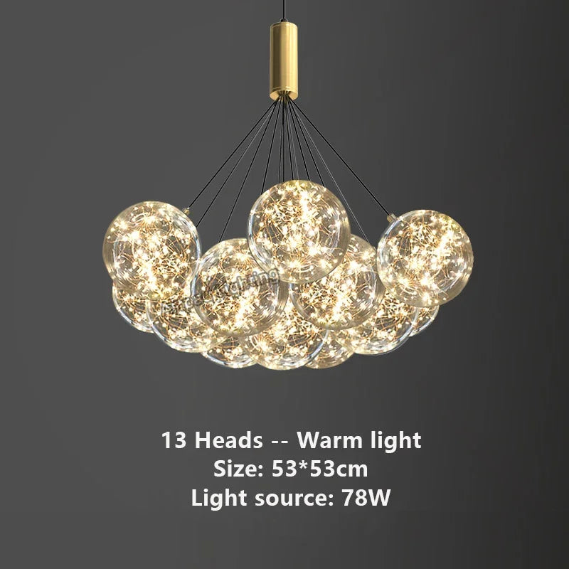 Suspension lumineuse moderne boules verre transparentes intérieur doré élégante plafonnier LED chambre restaurant