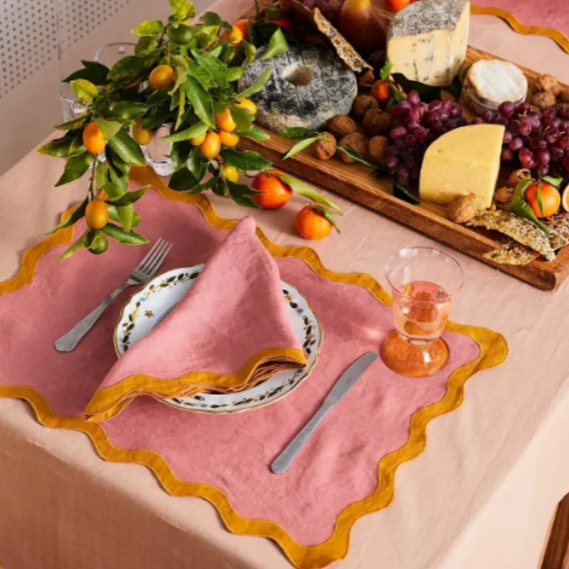 serviette table coton brodée bordure ondulée moderne décoration banquet mariage