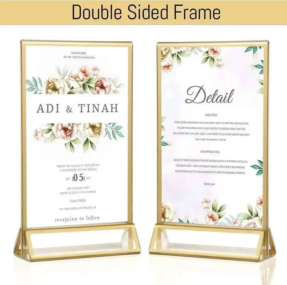 cadre double face moderne or transparent motifs fleurs feuilles papier photo a5 pieds triangulaires