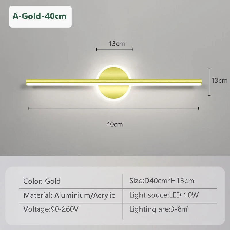 lampe murale led moderne or noir 40 60 cm mur vis fixe éclairage chambre