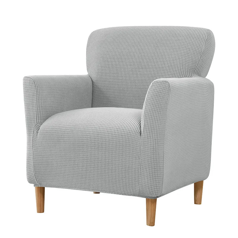 housse fauteuil jacquard carreaux moderne bleu beige gris extensible adhésif