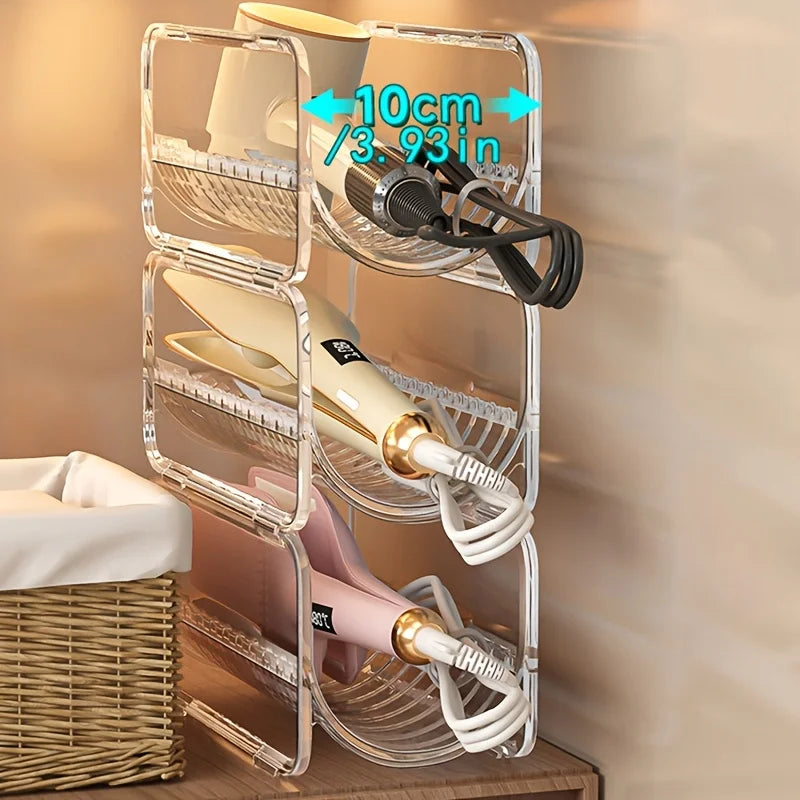 rangement porte accessoires coiffure transparent moderne fixation murale étagères empilables salon salle bain