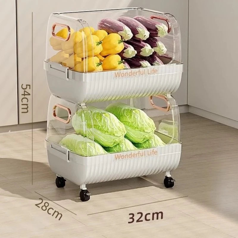 panier fruits légumes moderne transparent rayures beige poignées roulettes salon.storage