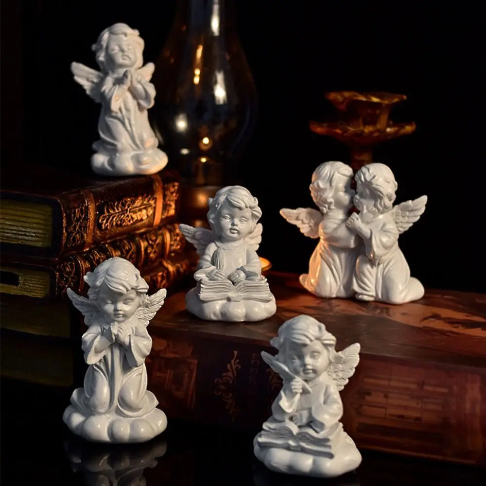 statuette ange résine blanche classique livre coquillage ornement sans odeur sculpteur fée