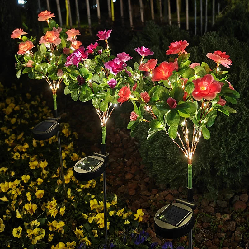 luminaire solaire led étanche fleurs artificielles moderne jardin extérieur contemporain vert rose violet blanc
