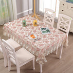 nappe table fleur brodée polyester imperméable rectangle classique romantique beige roseclair