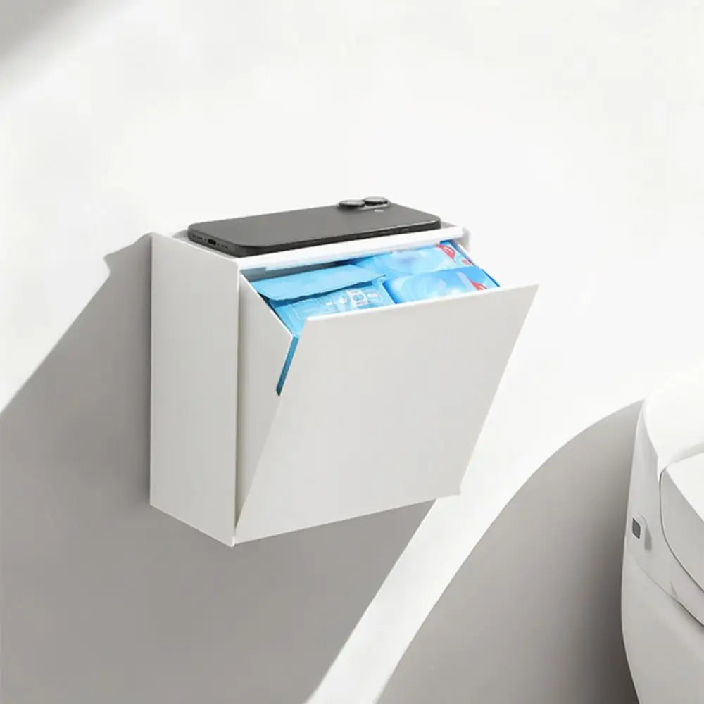 boîte rangement murale moderne blanche rangement papier toilette smartphone lotion crème savon