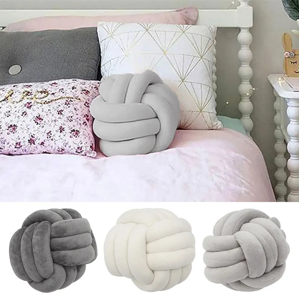 coussin rond gris blanc nœud plat velours doux moderne salon lit enfants