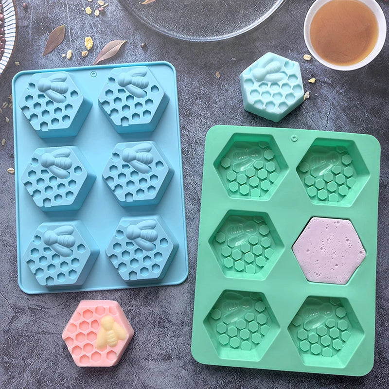moule savon silicone hexagones nid d'abeille moderne rose violet bleu clair vert