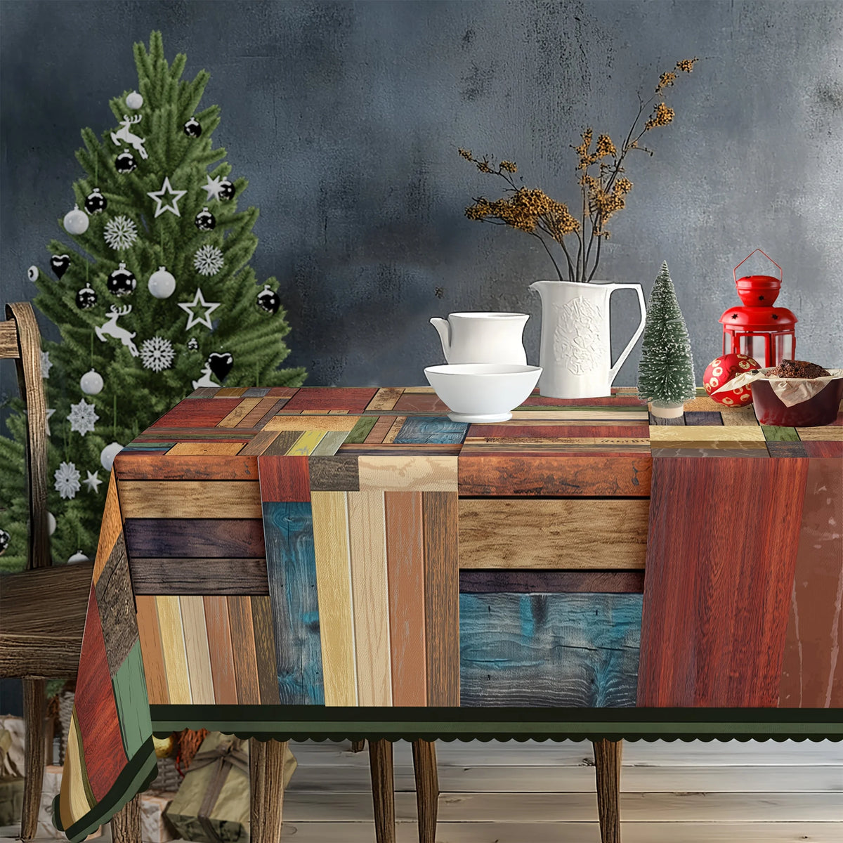 nappe patchwork géométrique multicolore moderne rustique table manger polyester rectangle festive