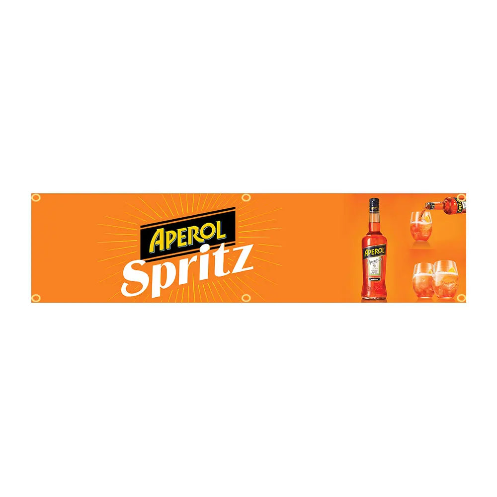 bannière publicitaire aperol spritz imprimée clips orange jaune bleu moderne décorationextérieur 60cm 240cm polyesterSUPERTEX