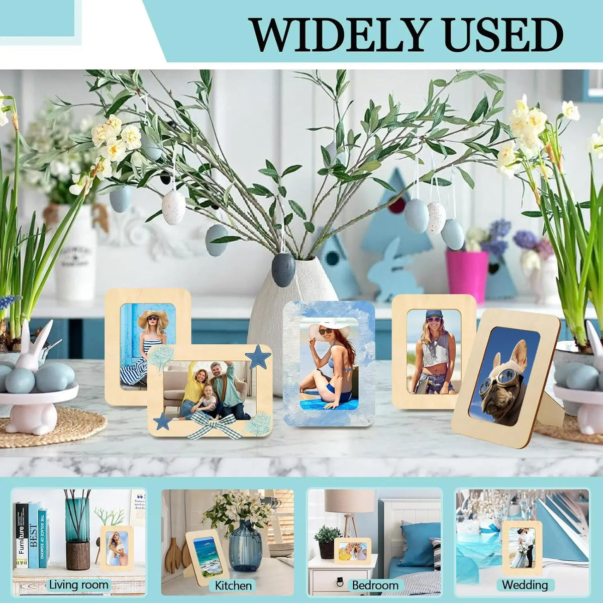 cadres photo bois massif beige classiques bordures ondulées kit décoration mariage anniversaire bricolage