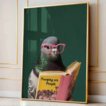 affiche murale humoristique oiseau livre texte moderne salle bain décoration maison vert foncé gris