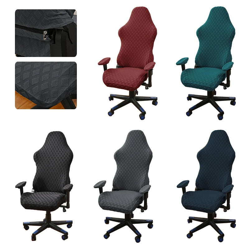 Housse chaise jeu polyester jacquard moderne noire carreaux géométriques zip ceinture