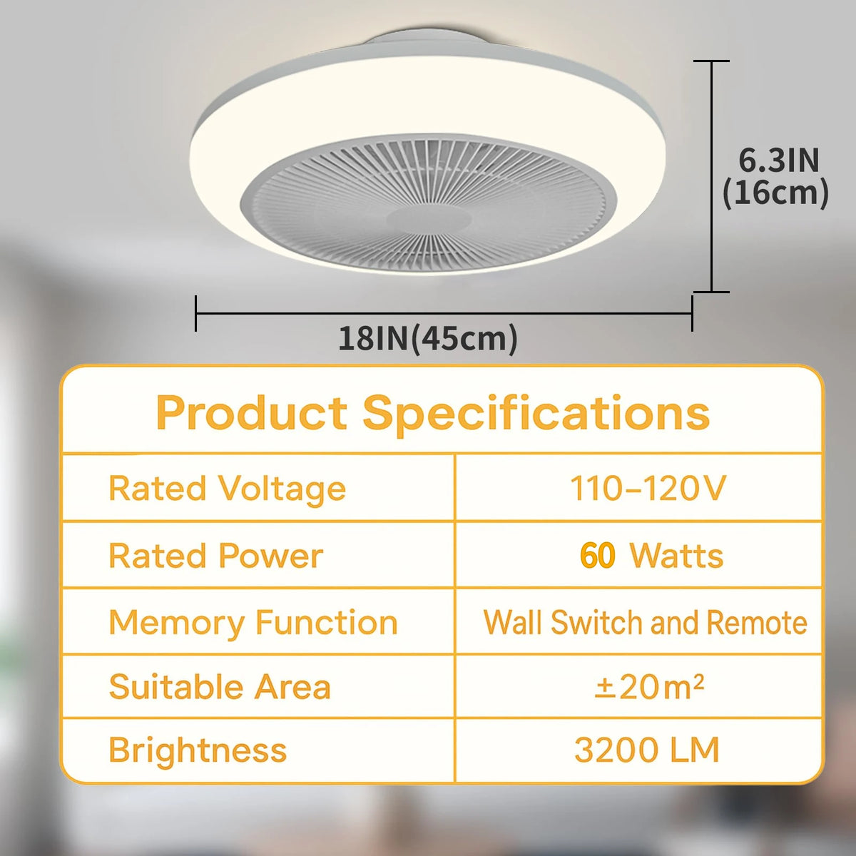 ventilateur led moderne blanc grille blanche luminosité télécommande contemporain chambre salon