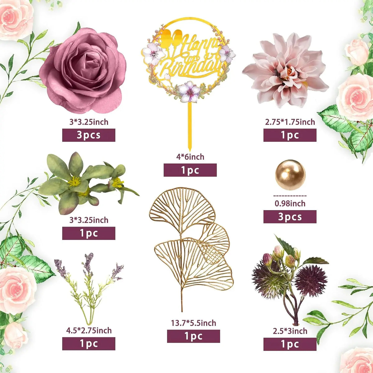 décoration gâteau roses artificielles feuilles dorées boules or plaques dorées événementiel romantique élégant occasion
