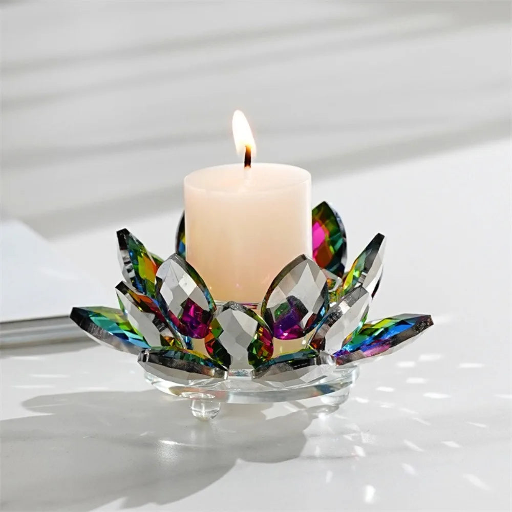 support bougie moderne transparent fleur lotus multicolore rose marron violet élégant décoration intérieure bougies