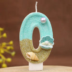 bougies numériques forme chiffres glitter thème marin anniversaire turquoise doré blanc coquillages clips