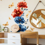autocollant mural fleurs papillons rouge bleu doré floral résistant l'eau PVC adhésif moderne chambre