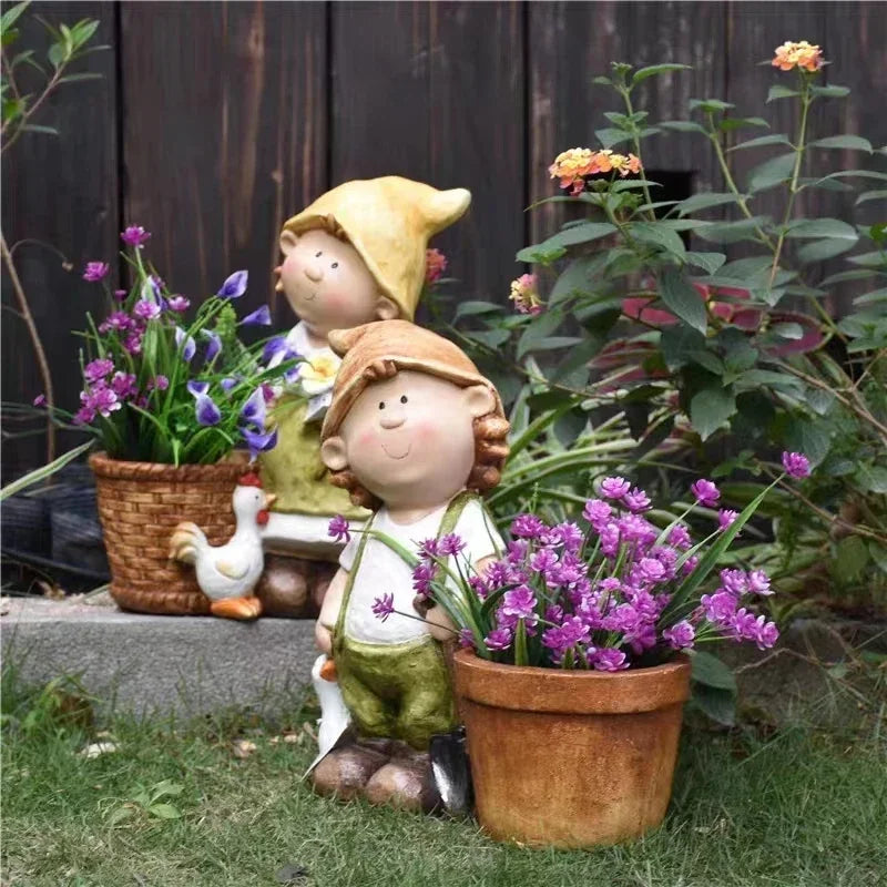 pots fleurs résine rustique panier tressé pots balcon plantes succulentes décoration jardin fleuri figurines