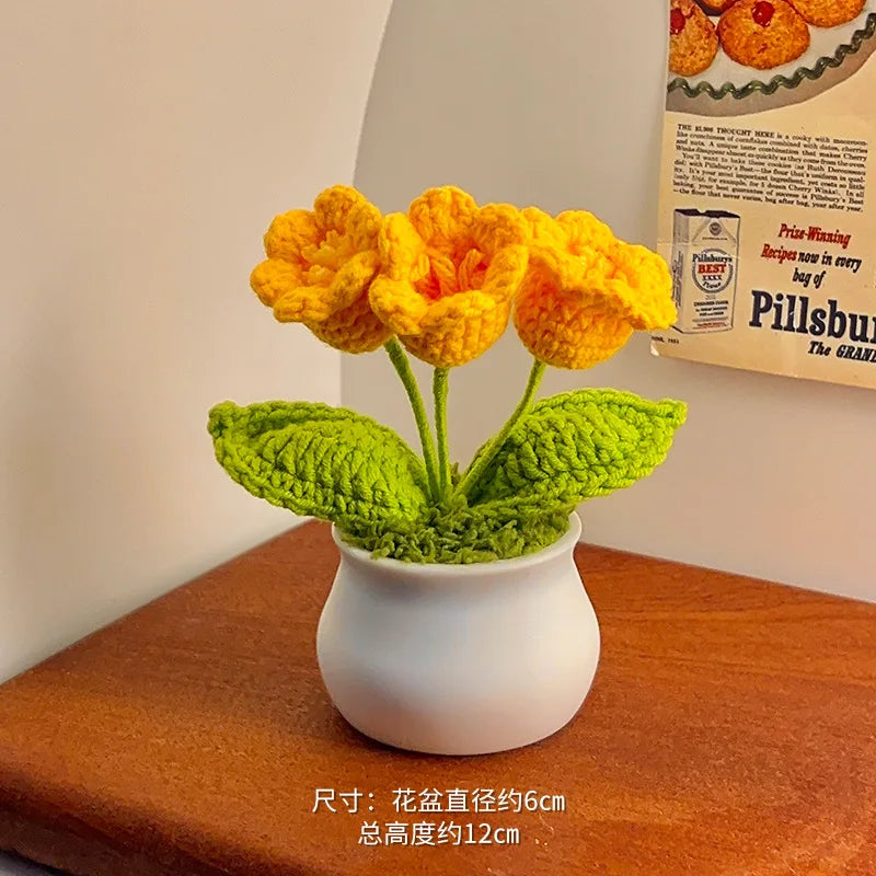 fleurs artificielles tricotées tournesol soie mixte couleurs vase blanc décoration intérieure créative artisanale