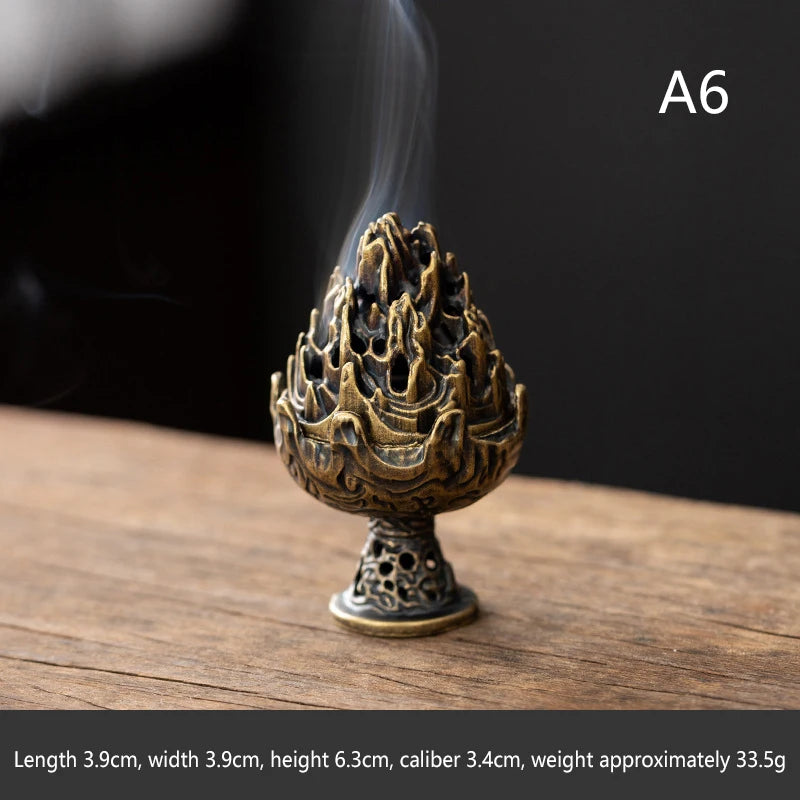 brûleur d'encens bronze doré motif floral oriental cendrier spatule métal