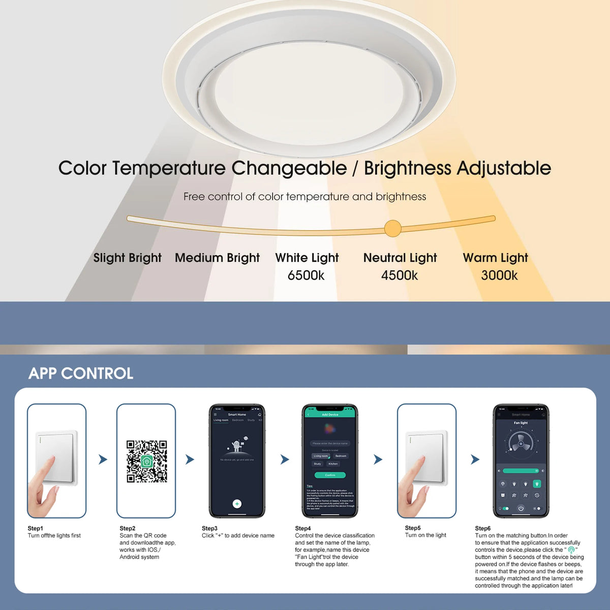 lampe plafonnier moderne ventilateur led blanc sans pale fonction télécommande