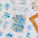 sticker floral adhésif bleu vert doré fleurs feuilles décoration carnet artisanal 40pcs