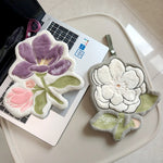 protège laptop fleurs brodées doux moelleux magnolia begonia flower violet rose vert blanc gris
